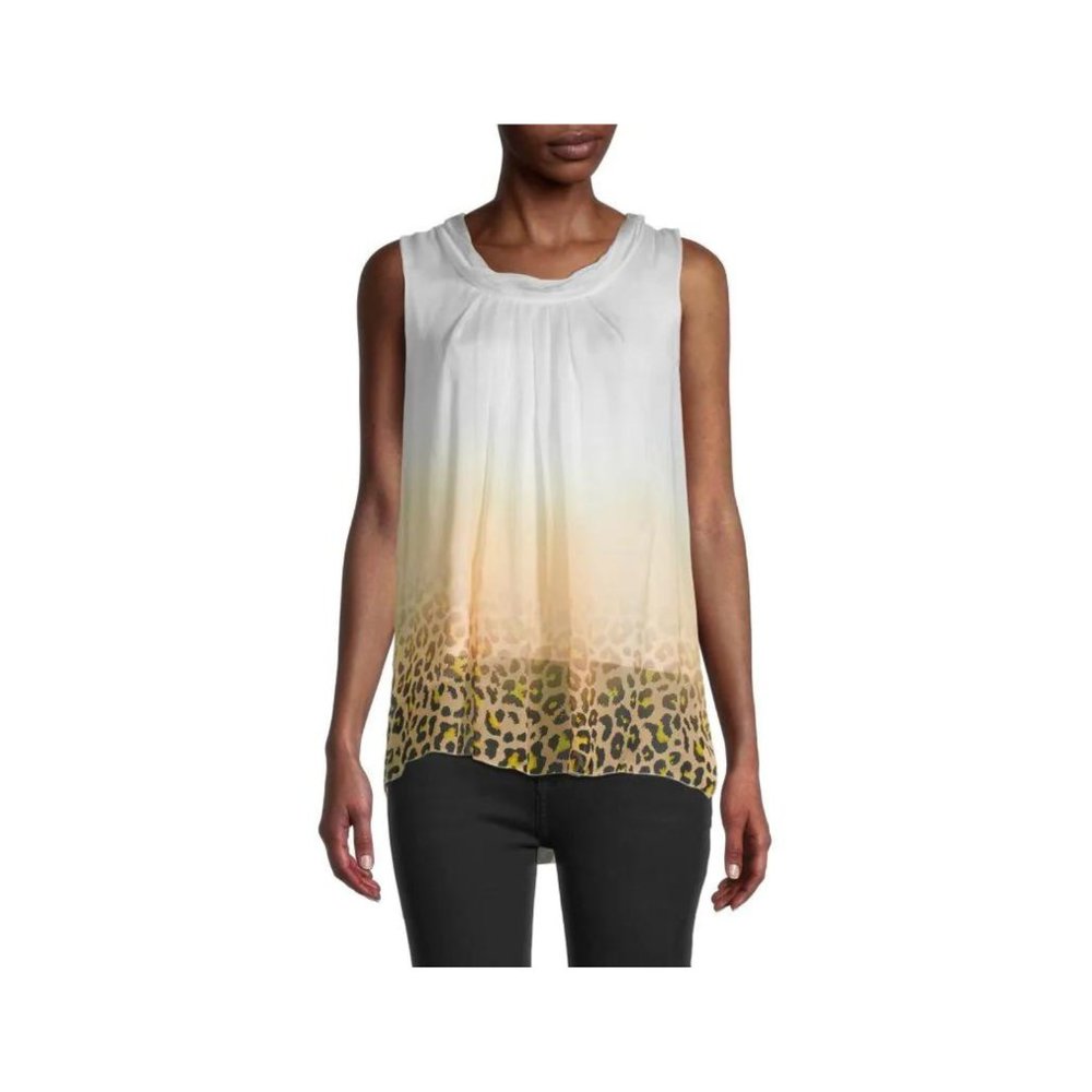 Le Marais NWT Women's Silk White Ombre Leopard Print Blouse, Size Medium